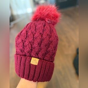 Burgundy Knit Pom-Pom Beanie